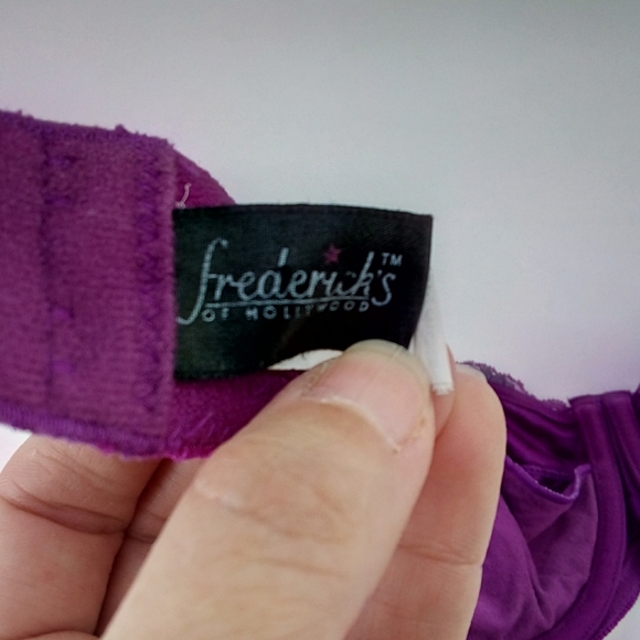 Vintage Frederick's of Hollywood Lace Purple Navy Flowers Bra 42D - Picture 8 of 11